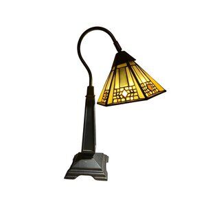 Vintage Tiffany Style Mission Stained Glass Desk Lamp Bronze Arm Circa 2003